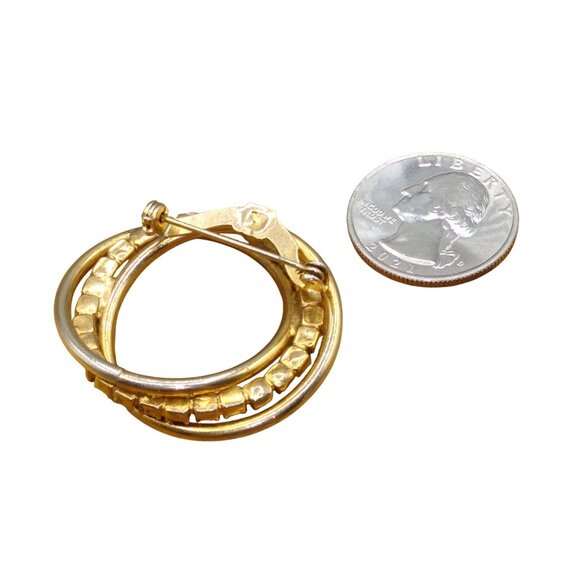 Vintage Gold Tone Interlocking Rings Lapel Brooch, Triple Ring with Two Polished - Picture 3 of 3